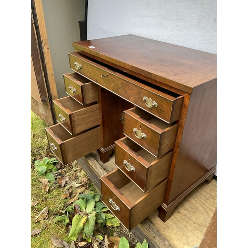 305 - HAND MADE WALNUT  LADIES WRITING DESK WITH 7 DRAWERS AND CENTER CUPBOARD COMPLETE WITH KEYS - H30