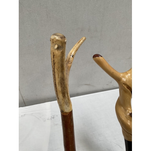 1 - 3 VINTAGE CARVED THUMB STICKS AND A SHEPHERDS CROOK  - H 53