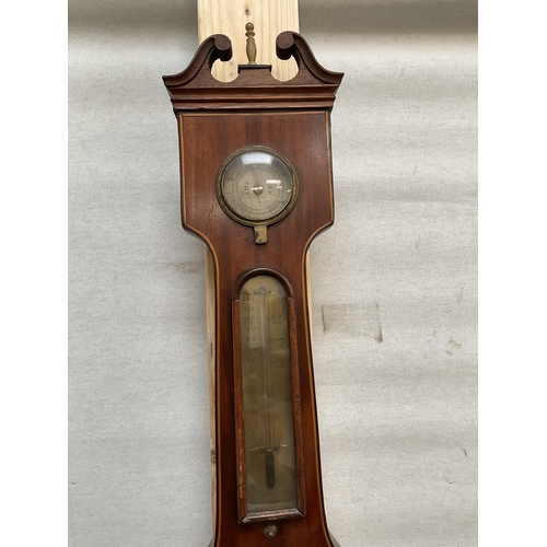 24 - VICTORIAN MAHOGANY INLAID BANJO WALL BAROMETER A/F J CETTA STROUD WATER H 38