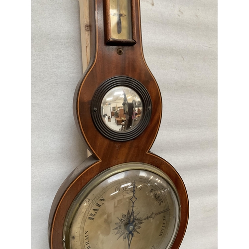 24 - VICTORIAN MAHOGANY INLAID BANJO WALL BAROMETER A/F J CETTA STROUD WATER H 38