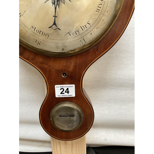 24 - VICTORIAN MAHOGANY INLAID BANJO WALL BAROMETER A/F J CETTA STROUD WATER H 38