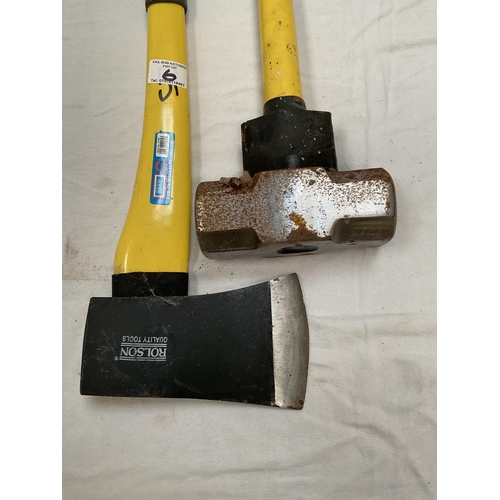 6 - ROLSON 4LB FELLING AXE WITH FIBER GLASS HANDLE AND A ROLSON 10LB SLEDGE HAMMER WITH FIBER GLASS HAND... 