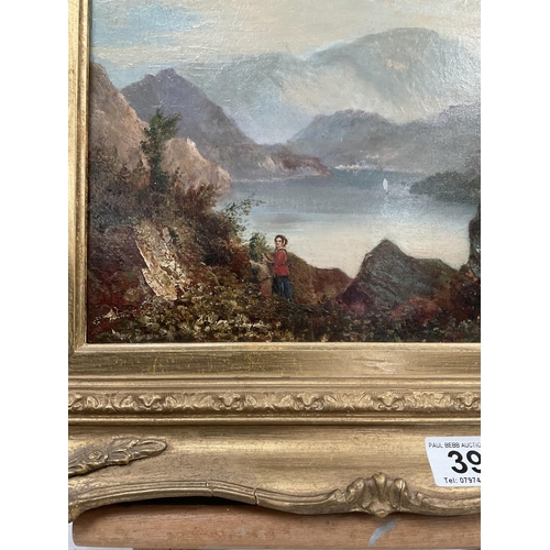 39 - GILT FRAMED OILS ON TIN PLATE ULLSWATER C JOHNSON 1889 SIGNED TO REAR 18