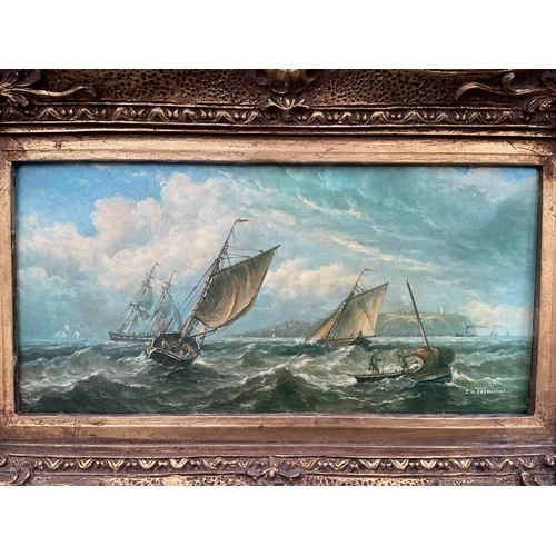 46 - ORNATE GILT FRAMED OILS ON CANVAS - SEA SCAPE SIGNED J W CARMICHAEL - 23