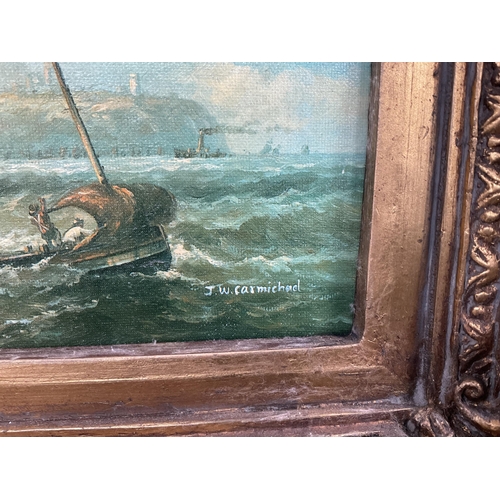 46 - ORNATE GILT FRAMED OILS ON CANVAS - SEA SCAPE SIGNED J W CARMICHAEL - 23