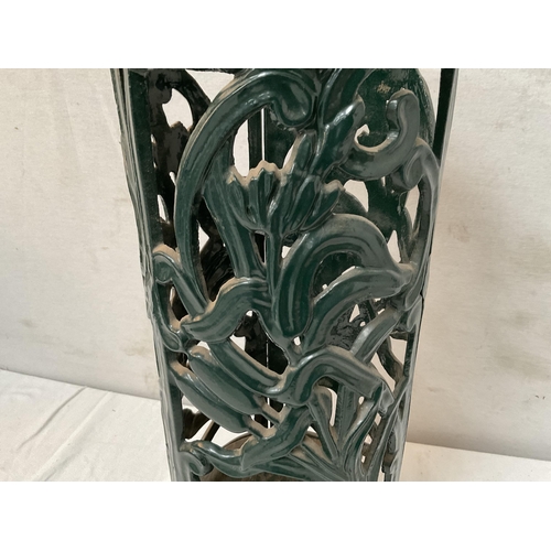 48 - REPRODUCTION ORNATE CAST IRON GREEN PAINTED STICK/UMBRELLA STAND - H22