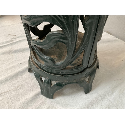 48 - REPRODUCTION ORNATE CAST IRON GREEN PAINTED STICK/UMBRELLA STAND - H22