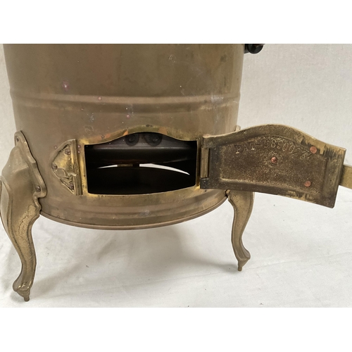 49 - BRASS WATER BOILER WITH ENAMEL LINER AND COVER - H17