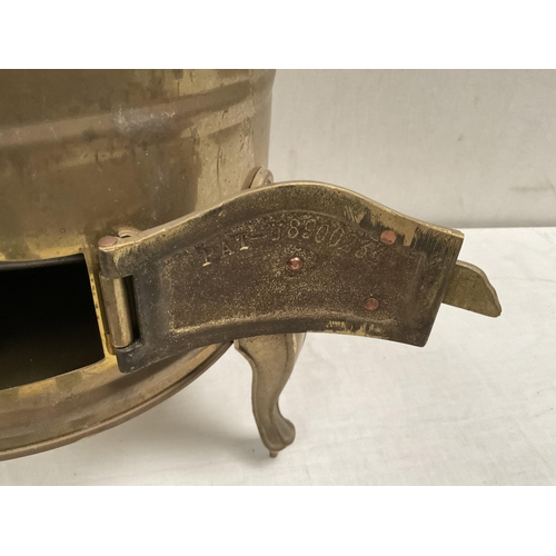 49 - BRASS WATER BOILER WITH ENAMEL LINER AND COVER - H17