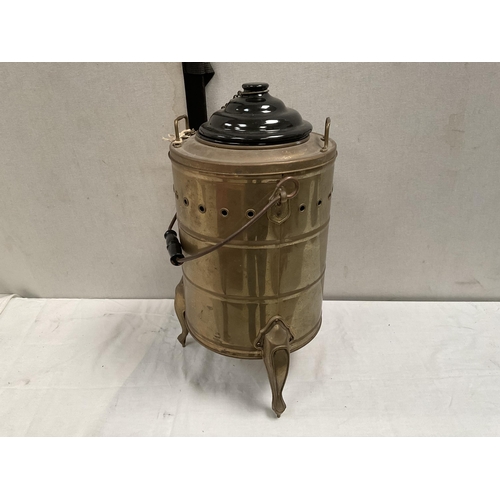 49 - BRASS WATER BOILER WITH ENAMEL LINER AND COVER - H17