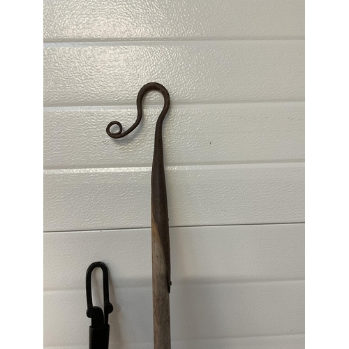 60 - VINTAGE SHEPHERDS CROOK AND A BULL LEAD STICK