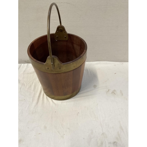 68 - MAHOGANY BUCKET WITH BRASS RIM AND HANDLE - H13