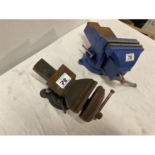 78 - HEAVY DUTY SWIVELL BENCH VICE AND A VINT SMALLER EXAMPLE
13