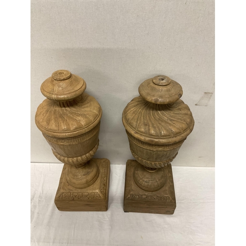 79 - 2 CARVED WOODEN LAMP BASES - H22