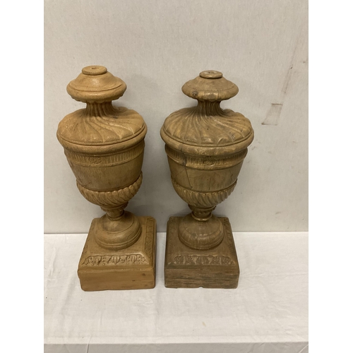 79 - 2 CARVED WOODEN LAMP BASES - H22