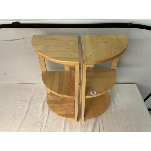 85 - 2 MODERN BEECH CORNER SHELVES H26