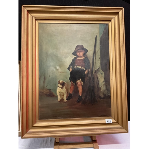 135 - 2 MATCHING OILS ON CANVAS IN GILT FRAMES THE YOUNG BOY AND HIS DOG 30