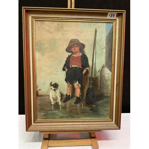 135 - 2 MATCHING OILS ON CANVAS IN GILT FRAMES THE YOUNG BOY AND HIS DOG 30