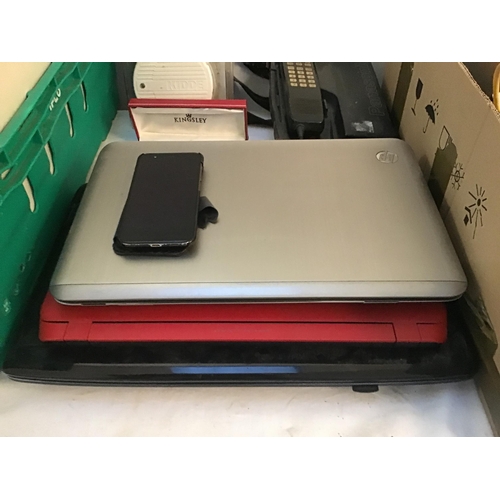 152 - 2 BOXES OF OFFICE EQUIPMENT TO INC EARLY MOBILE PHONE, LAPTOPS STATIONARY ITEMS ETC