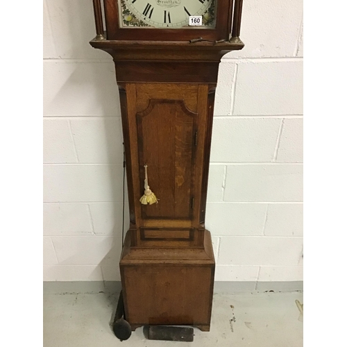 160 - OAK WITH MAHOGANY CROSS BANDED 8 DAY GRANDFATHER CLOCK  WM GREEN GRANTHAM (1822) H84