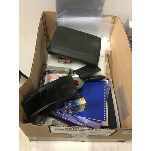 163 - 2 BOXES OF ODDS TO INCLUDE DESK LAMPS, DASH CAMERA, SAT NAV, HANDCUFFS ETC