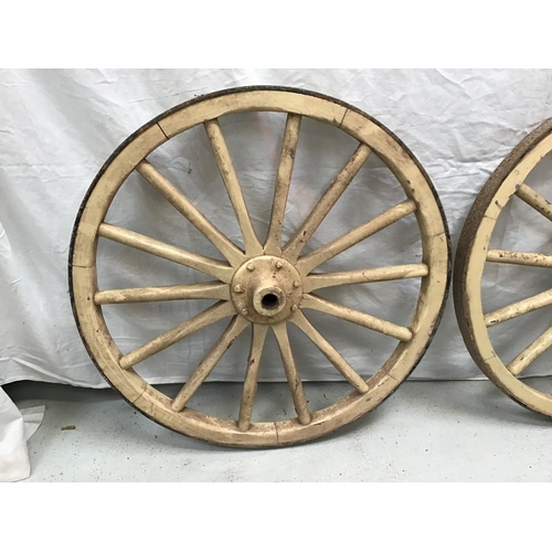 104 - PAIR OF VINTAGE PAINTED SMALL CART WHEELS H26