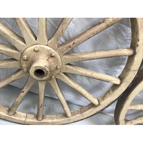 104 - PAIR OF VINTAGE PAINTED SMALL CART WHEELS H26