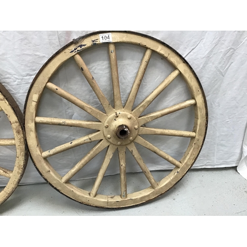 104 - PAIR OF VINTAGE PAINTED SMALL CART WHEELS H26