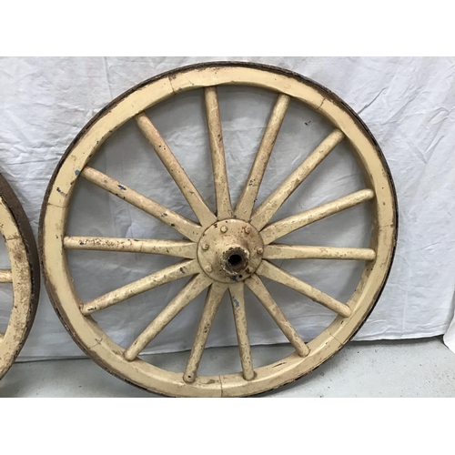 104 - PAIR OF VINTAGE PAINTED SMALL CART WHEELS H26