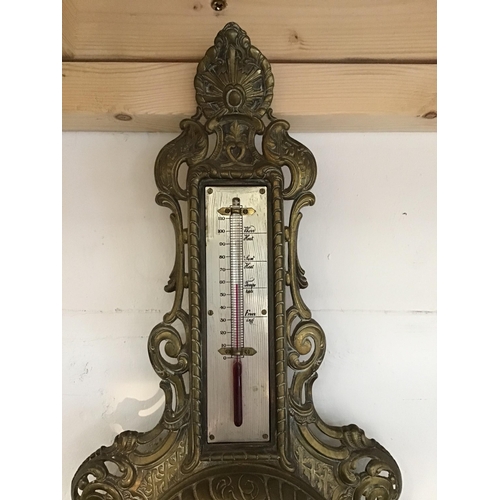 105 - VINTAGE ORNATE BRASS WALL BAROMETER H22 W10