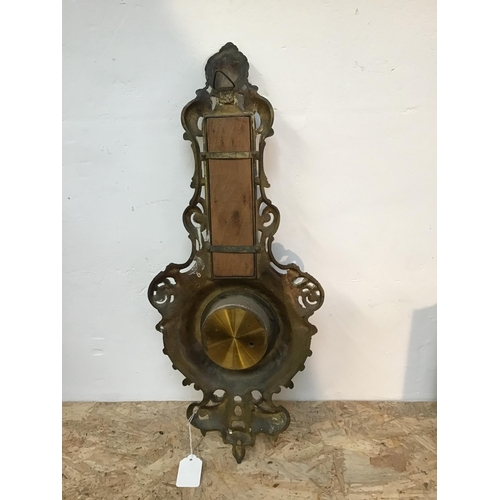 105 - VINTAGE ORNATE BRASS WALL BAROMETER H22 W10