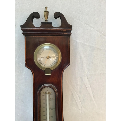 109 - VICTORIAN MAHOGANY BANJO WALL BAROMETER H39