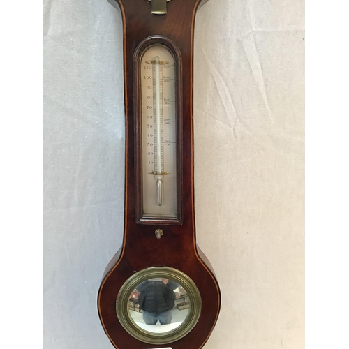 109 - VICTORIAN MAHOGANY BANJO WALL BAROMETER H39