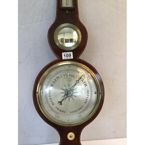 109 - VICTORIAN MAHOGANY BANJO WALL BAROMETER H39