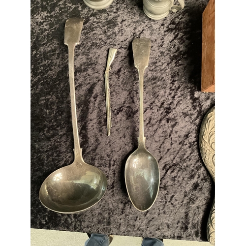 181 - BOX OF SILVER, SILVER PLATED AND PEWTER ITEMS