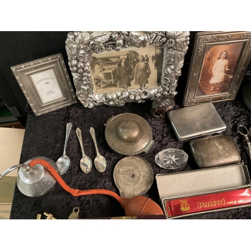 181 - BOX OF SILVER, SILVER PLATED AND PEWTER ITEMS