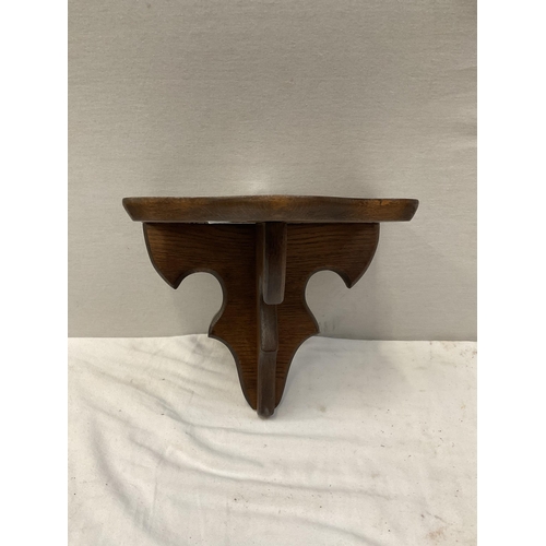 211 - 5 OAK AND MAHOGANY SMALL WALL SHELVES AND SCONCES