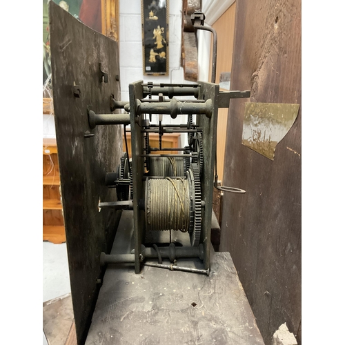 214 - EARLY OAK CASED 8 DAY BRASS FACED GRANDFATHER CLOCK