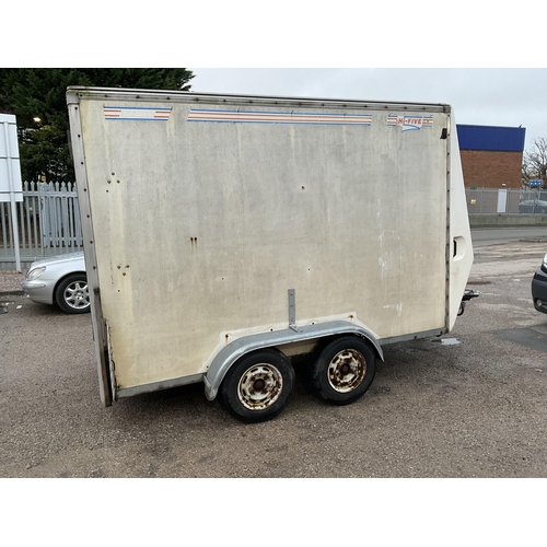 278 - HI FIVE TWIN AXLE BOX TRAILER 15FT X 7'6 
INTERIOR MEASUREMENT 11FT X 6FT X 6FT 6 HIGH - SOLD AS SEE... 