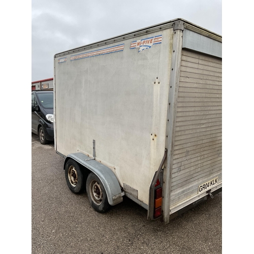 278 - HI FIVE TWIN AXLE BOX TRAILER 15FT X 7'6 
INTERIOR MEASUREMENT 11FT X 6FT X 6FT 6 HIGH - SOLD AS SEE... 