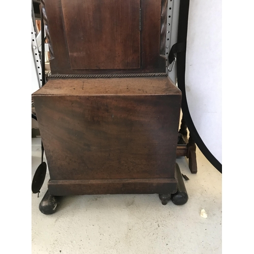 283 - EARLY VICTORIAN MAHOGANY CASED 8 DAY BRASS FACED GRANDFATHER CLOCK BROWN OF GLASGOW (MISSING A FRONT... 