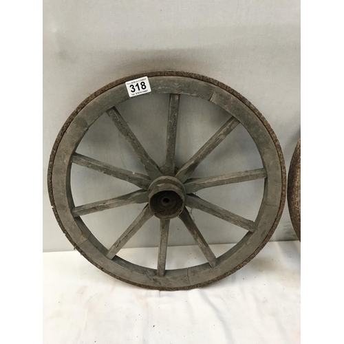 318 - PAIR OF VICTORIAN CART WHEELS OF SMALL PROPORTIONS - DIA 18