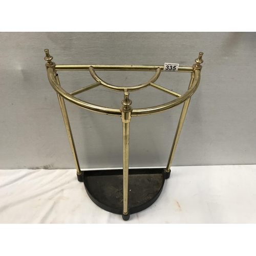 335 - VINTAGE BRASS STICK/UMBRELLA STAND WITH CAST IRON DRIP TRAY H24