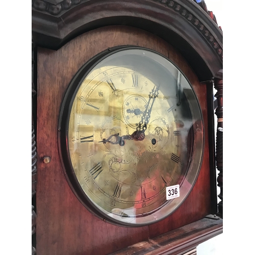 336 - VICTORIAN MAHOGANY CASED 8 DAY BRASS FACED GRANDFATHER CLOCK THOMAS HENCHER MUSSELBURGH H86