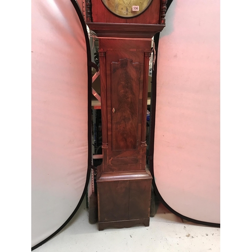 336 - VICTORIAN MAHOGANY CASED 8 DAY BRASS FACED GRANDFATHER CLOCK THOMAS HENCHER MUSSELBURGH H86