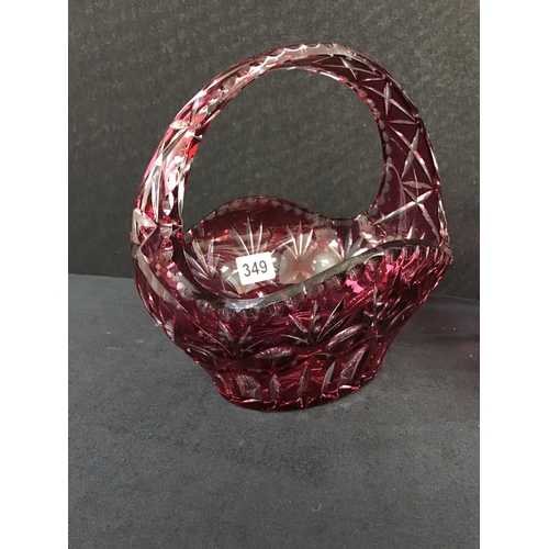 349 - 2 RED OVERLAY GLASS FRUIT BASKETS H11