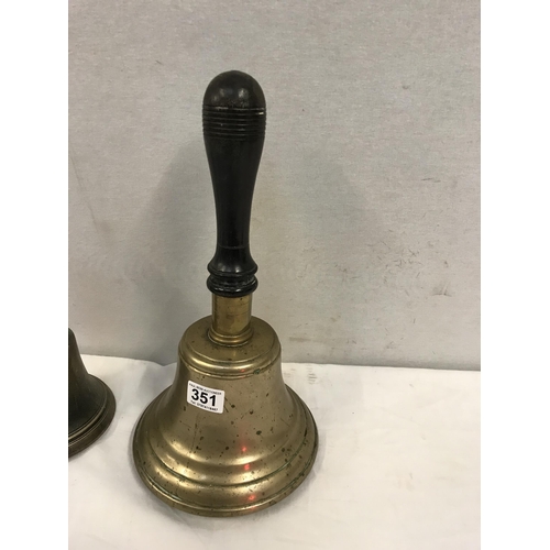 351 - LARGE VICTORIAN SCHOOL BELL AND 1 SMALLER EXAMPLE 16