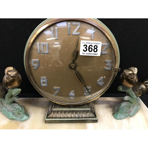 368 - ART DECO MARBLE BASED CLOCK DECORATED WITH BIRDS