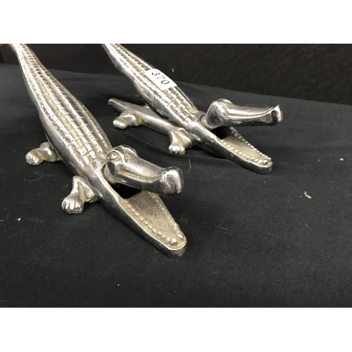 370 - 2 CHROME CROCODILE NUT CRACKERS