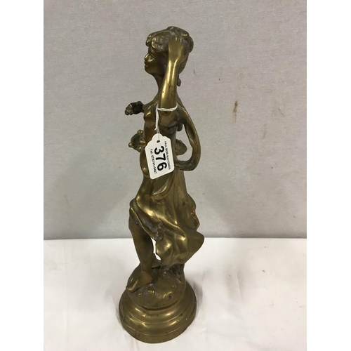 376 - HEAVY BRASS FIGURE LADY COLLECTING FRUIT H18